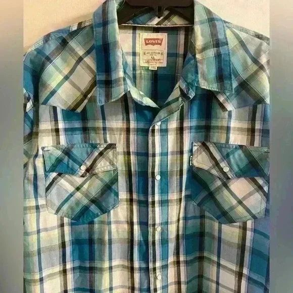 Levi’s Strauss &‎ co, men’s plaid double breasted snap up shirt. XL - Picture 2 of 7